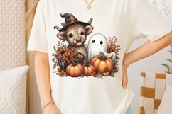 Halloween Ghost And Highland Cow Png, Floral Halloween Png. Product Image 2