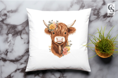 Highland Cow Floral Clipart Sublimation PNG Product Image 2