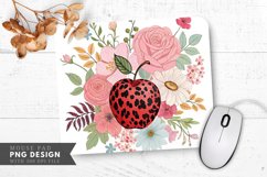 Leopard Print Apple with Floral Design Mouse Pad PNG Product Image 1