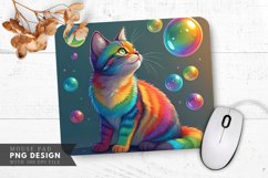 Rainbow Cat with Floating Orbs Mouse Pad PNG Design Product Image 1