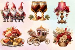 Vintage Burgandy Gold Christmas Clipart, Gold Christmas Product Image 3