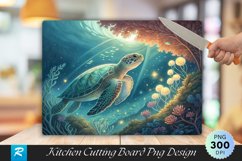 Turtle in Tranquil Waters with Glowing Cutting Board PNG Product Image 1