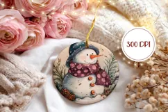 Cartoon Snowman Round Ornament, Christmas Ornament Design Product Image 2