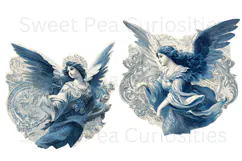 Vintage, Blue, Victorian, Angel, Ephemera, PNG, Clipart Product Image 2