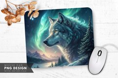 Celestial Wolf Guardian of the Northern Lights Mouse Pad PNG Product Image 1