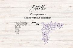 Hand Drawn Peonies Corner Border SVG Product Image 2