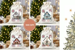 Watercolor Winter House Santa Sack, Christmas Gift Bag Product Image 2