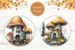 Watercolor Mushroom House Car Coaster, Mushrooms Sublimation Product Image 2