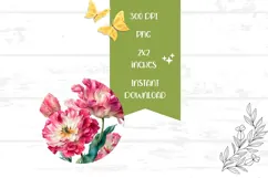Pink Flowers Round Earrings, Flowers Earrings Print Product Image 2