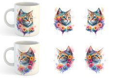 Wartercolor Cat and Flower | Mug sublimation design Product Image 4
