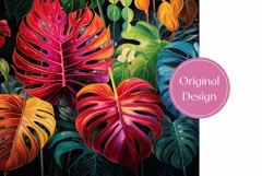 3D Tropical Leaves Tumbler Wrap Design, Colorful Tumbler Product Image 2