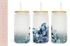 Watercolor flower &amp; butterflies 16oz Libby Glass Can Product Image 1