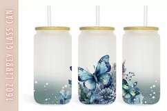 Watercolor flower & butterflies 16oz Libby Glass Can Product Image 1
