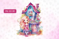 Watercolor princess girl clipart PNG Product Image 2