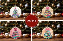 Pink Christmas Tree Round Ornaments, Winter Gift Tags Product Image 2