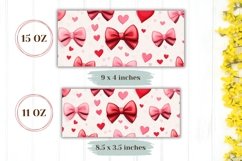 Pink Bows Mug Wrap Design, Cartoon Love Hearts Mug Template Product Image 2