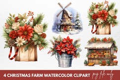 Watercolor Christmas Farm Clipart, Christmas Farm Clipart Product Image 1