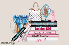 Fashion Girl Glam Books Heels Perfume PNG Luxury Art Product Image 1