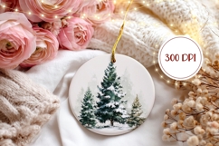 Watercolor Christmas Ornament, Winter Forest Round Ornament Product Image 2