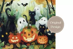 Halloween Pumpkins Tumbler Wrap, Cartoon Cats Tumbler PNG Product Image 2