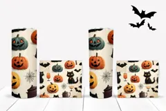 Black Cat Tumbler Wrap, Cartoon Halloween Bats Tumbler Product Image 2