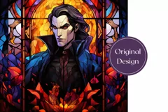 Stained Glass Halloween Tumbler Wrap, Vampire PNG Product Image 2