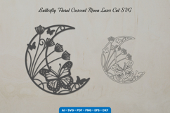 Butterfly Floral Crescent Moon Laser Cut SVG Product Image 1
