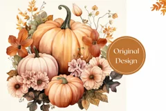 Watercolor Pumpkins Tumbler Wrap Design, Thanksgiving PNG Product Image 2