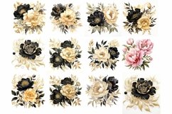 Watercolor Black and Gold Peony Clipart Product Image 2