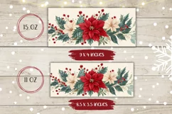 Floral Christmas Mug, Watercolor Poinsettia Mug Wrap Design Product Image 2