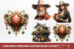 Western Christmas Watercolor Clipart Sublimation Product Image 1