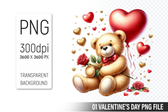 Valentine&#039;s Cute Bear Clipart PNG, Bear Graphic For Crafts Product Image 1