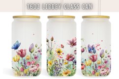 Floral Butterfly Watercolor 16oz Libby Glass Can Wrap Product Image 1
