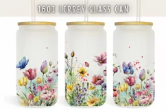 Floral Butterfly Watercolor 16oz Libby Glass Can Wrap Product Image 1