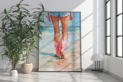 Watercolor Coastal Cowgirl Boots Beach Print Product Image 2
