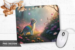 Dreamy Rainbow Cat in a Mystical Garden Mouse Pad PNG Design Product Image 1