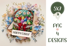 Happy Easter Greeting Cards, Stained Glass Easter Basket PNG Product Image 2