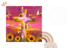 Wooden Cross Pillow Case PNG, Sunflowers Pillow Template Product Image 2