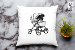Vintage Baby Stroller Pram Clipart Sublimation PNG Product Image 2