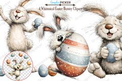 Whimsical Bunny Easter Clipart, Watercolor Easter Bunny PNG Product Image 3