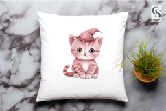 Cute Pink Witch Kitten Watercolor Clipart Sublimation PNG Product Image 2