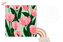 Pink Tulips Pillow Template, Floral Pillow Case Design Product Image 2