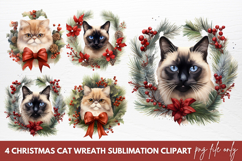 Christmas Cat Wreath Sublimation Clipart Product Image 1