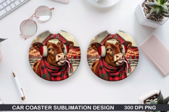 Brown cow Car Coaster Sublimation| Christmas Coaster PNG Product Image 1