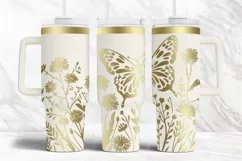 40oz Tumbler laser svg wrap|Wildflowers Butterfly Engraved Product Image 1