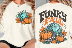 Funky Fall Front Back Shirt Design, Disco Pumpkin Front Back Product Image 2