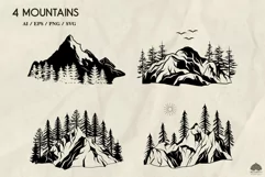 4 Mountain silhouettes SVG PNG EPS Product Image 2