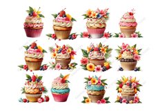 Tropical Floral Cupcake Clipart, Product Image 2