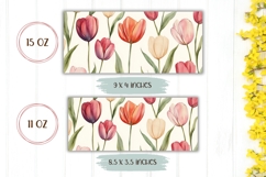 Flowers Mug Wrap, Watercolor Tulips Mug Template Product Image 2