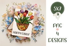 Happy Easter Card Designs, Stained Glass Tulips Sublimation Product Image 2